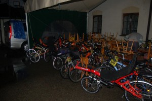 It was raining almost all the time so during the night many racers slept and their bikes were parked outside. You can see many recumbents here.